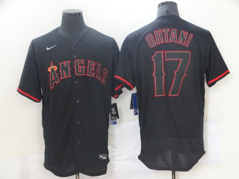 Men Los Angeles Angels 17 Ohtani Black Nike Elite 2021 MLB Jerseys